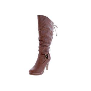 TOP Moda Womens Knee High Round Toe Lace-Up Slouched High Heel Boots